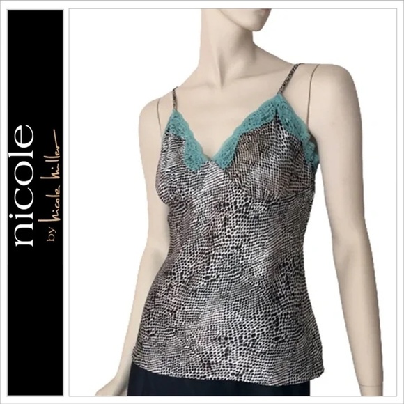 NICOLE Miller Satin Cami Camisole Sequins Lace Lacy Ruched Cups - Picture 12 of 14